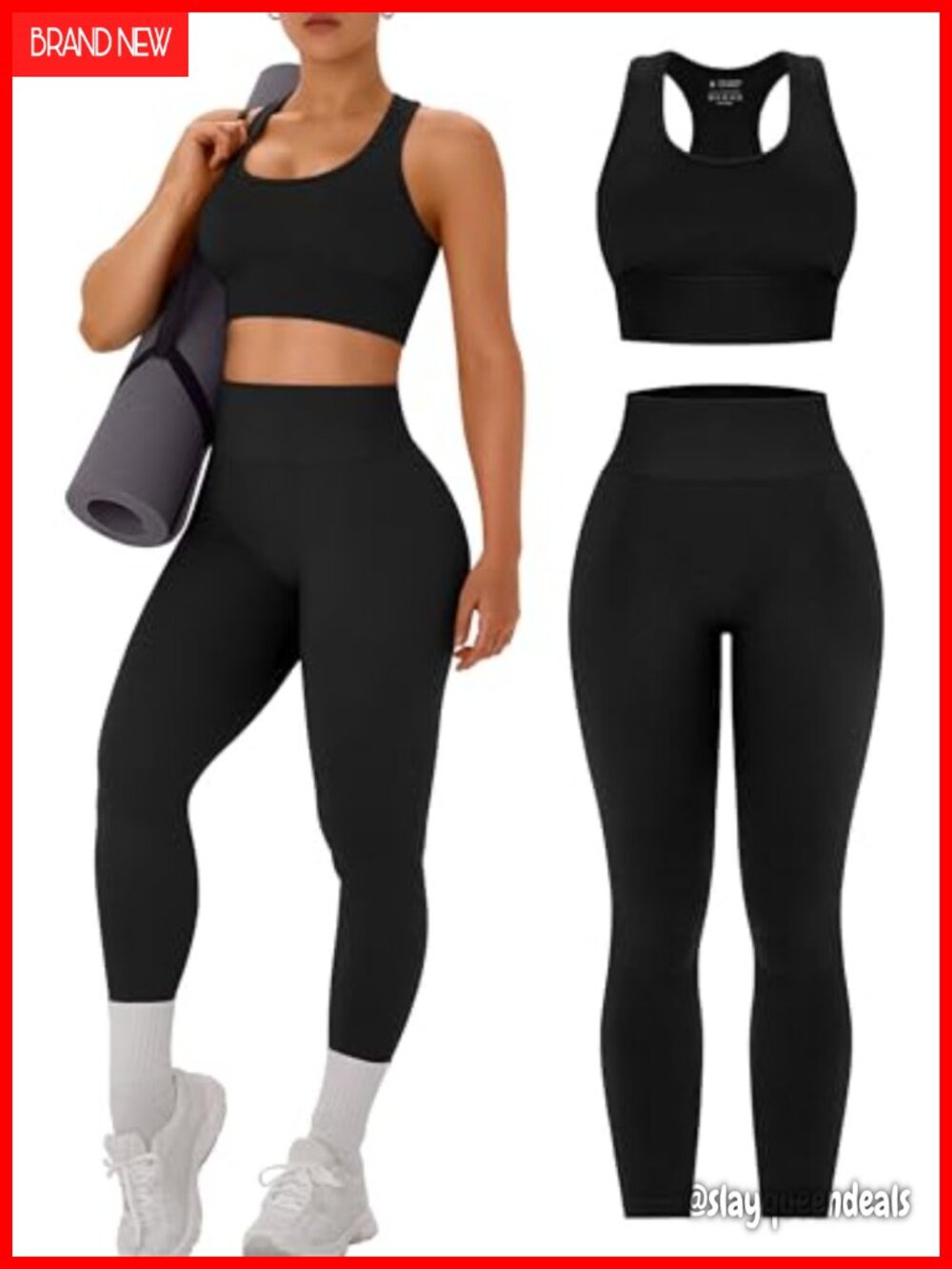 Women's Seamless 2-Piece Workout Set Racerback Sports Bra High Waist Leggings